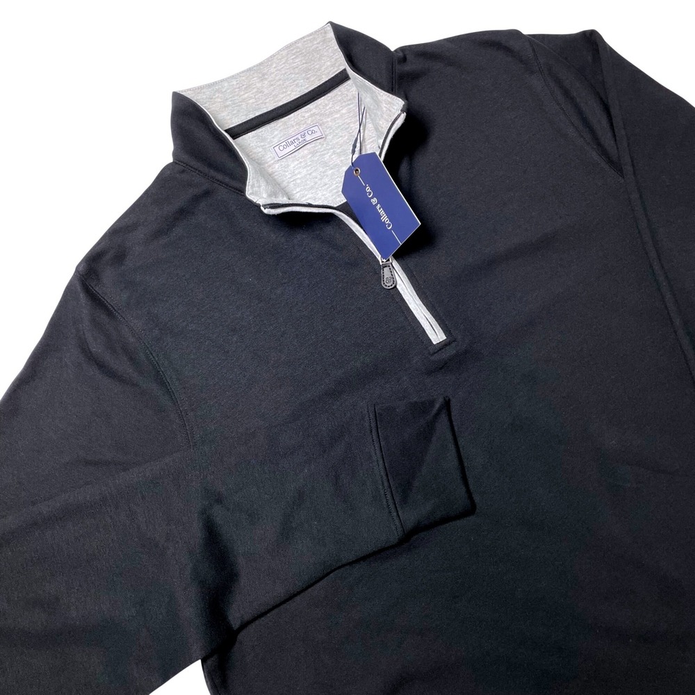 NWT Collars & Co Cloud Cotton Quarter Zip Pullover Sweater Mens Large Black Grey